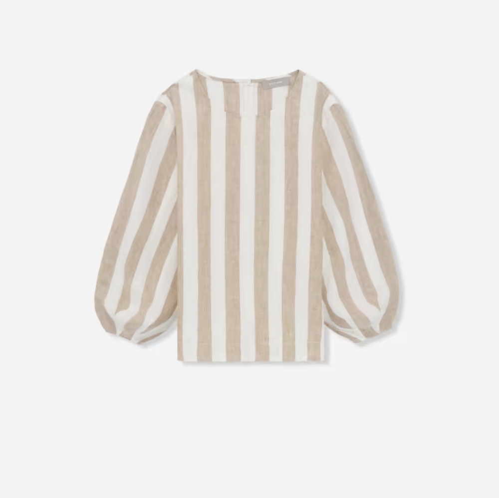 Everlane Beige and White Striped Blouse